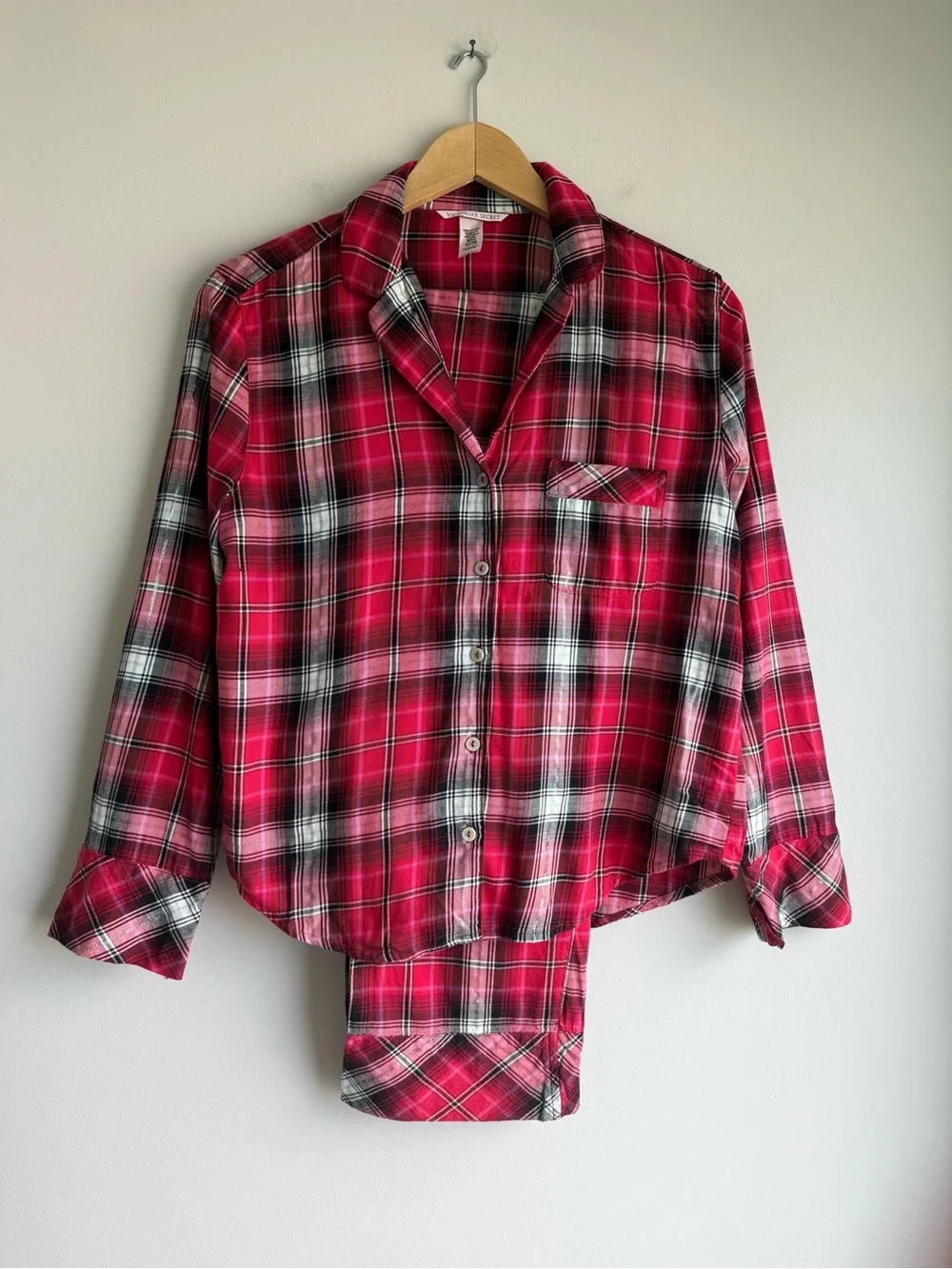 Victoria’s Secret Plaid Pajama Set XS Red Pink Button Up Pants